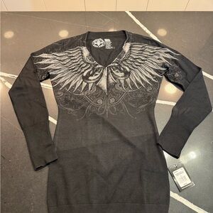 Affliction Black and Gray Winged Dress